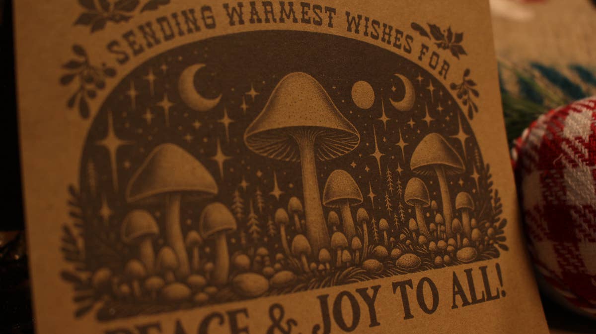 Peace & Joy to All! Mushroom Christmas Holiday Card - The Mushroom Conservatory