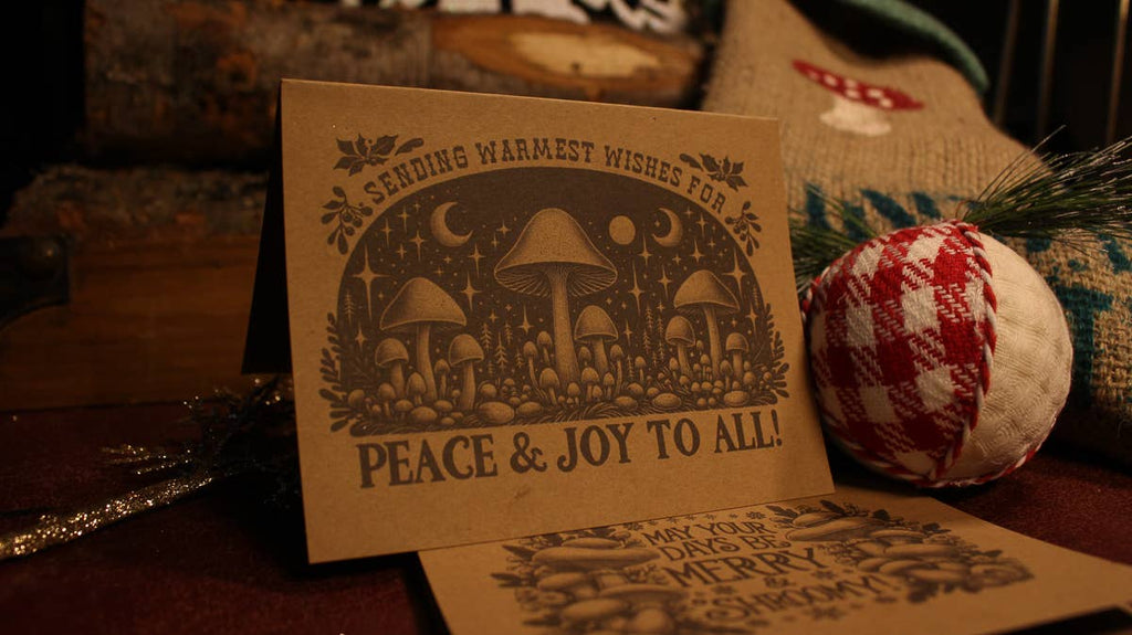 Peace & Joy to All! Mushroom Christmas Holiday Card - The Mushroom Conservatory