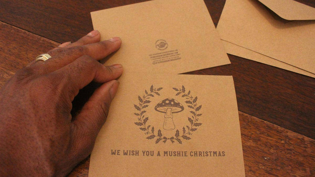 We Wish You A Mushie Christmas - Mushroom Christmas Card - The Mushroom Conservatory